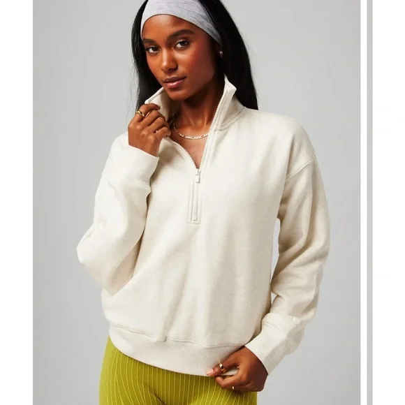 Fabletics Women's Cream Half-Zip Sweatshirt - Picture 6 of 9